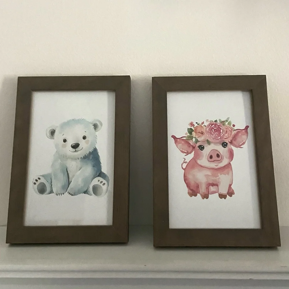 2 Baby Animals 4x6 Framed Art Pictures
